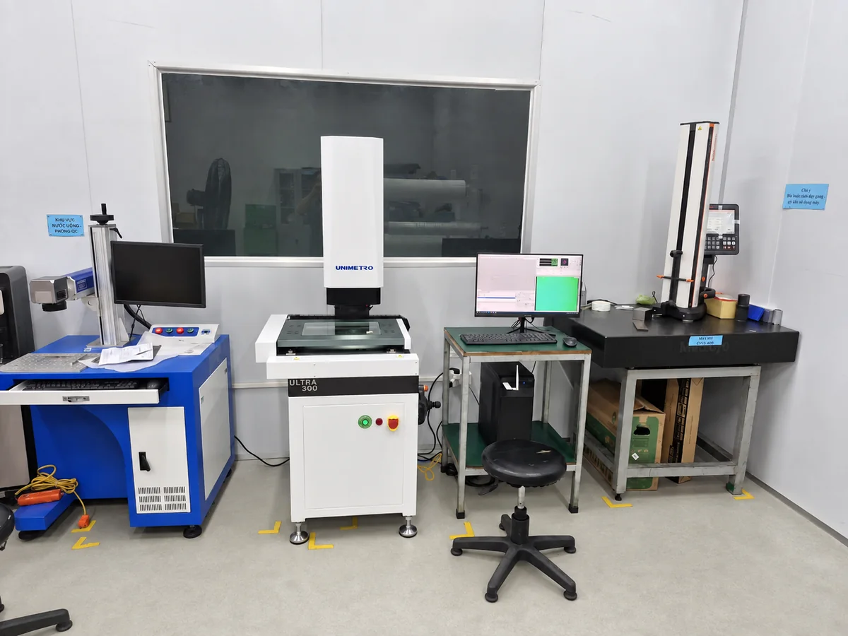 Vision measuring system, height gauge and laser marking machine in the QC lab at Far East High Tech