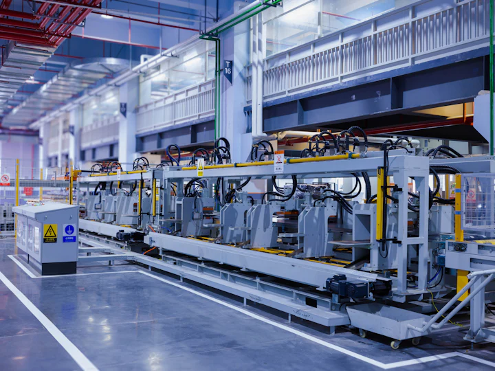Rows of industrial machines on a factory floor